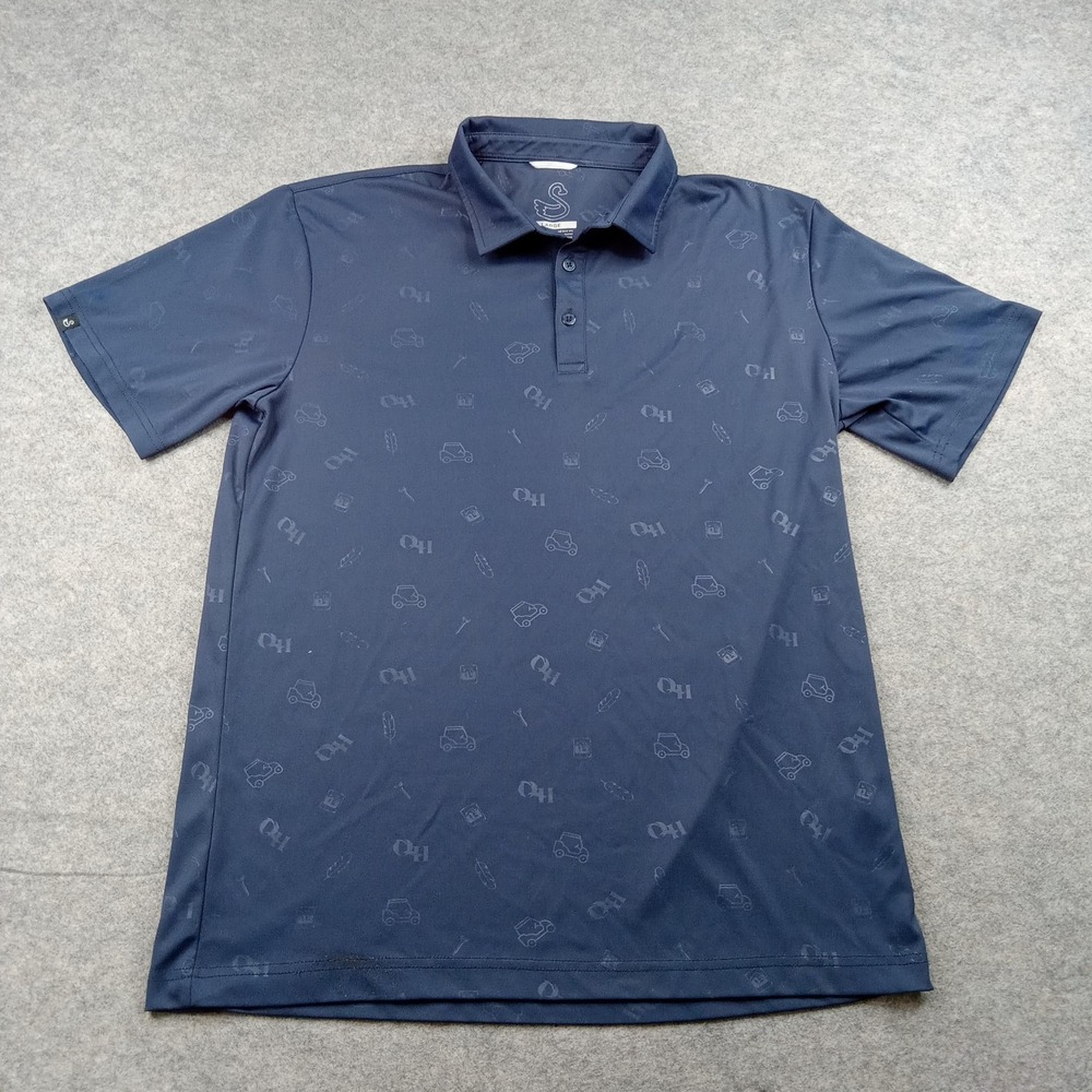 Swannies Polo Shirt Mens Large Golf Cart Print Performance Stretch Top Wicking